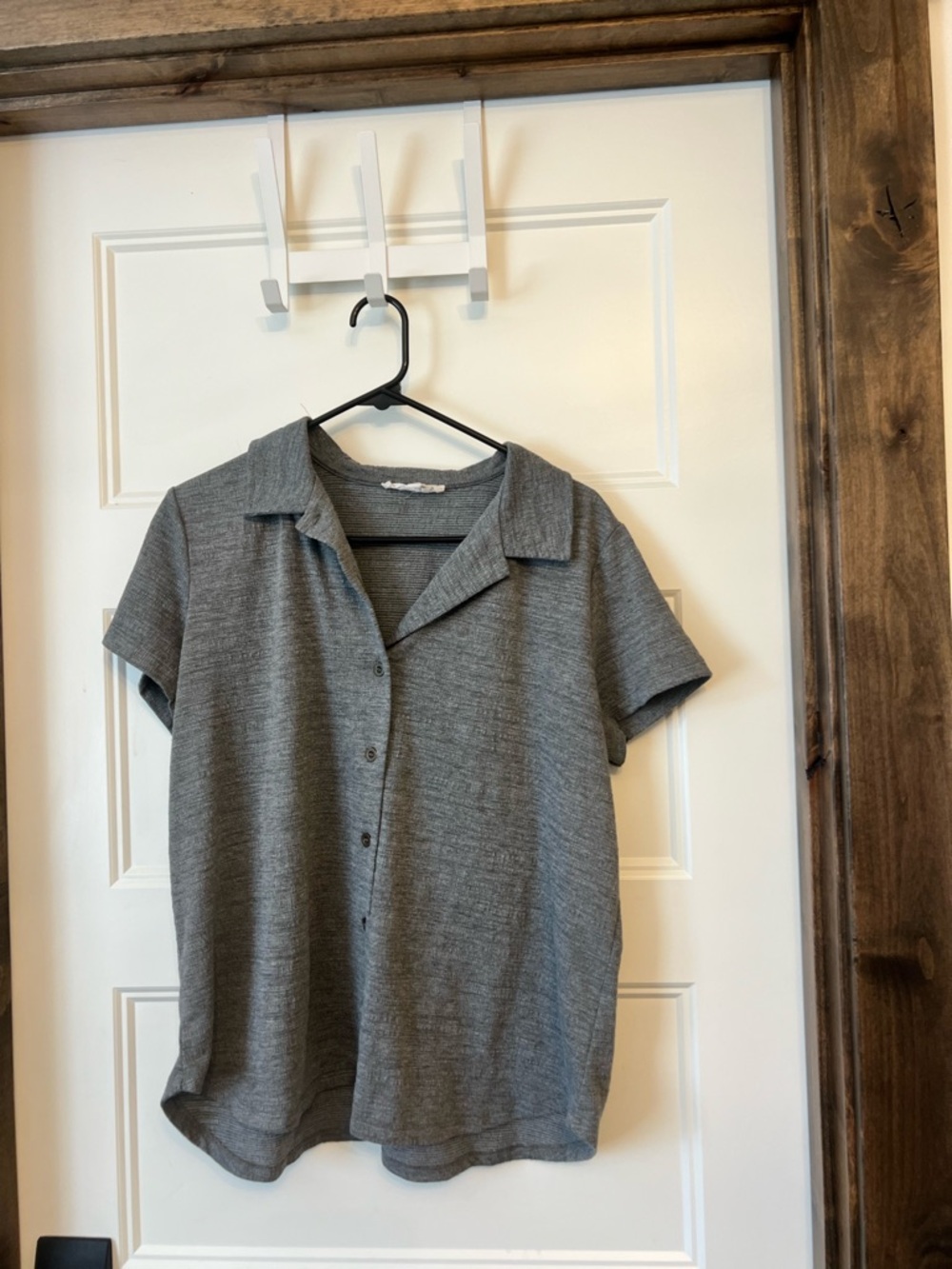 Heather Gray Short Sleeve Button Front Top
